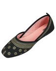 Paragon Women's Bow Black Ethnic Design | Soft Cushioned & Lightweight | Slip-On Flats