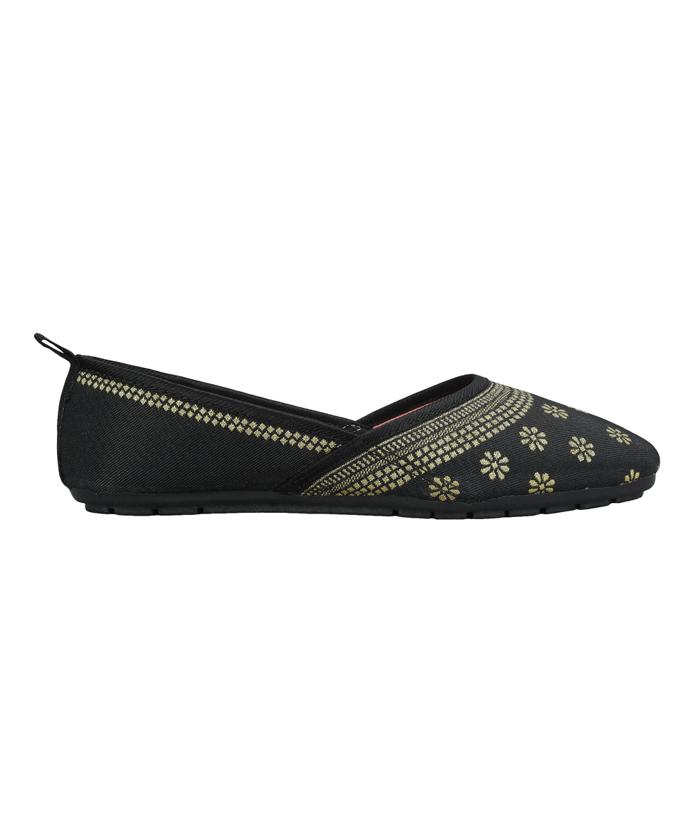 Paragon Women's Bow Black Ethnic Design | Soft Cushioned &amp; Lightweight | Slip-On Flats