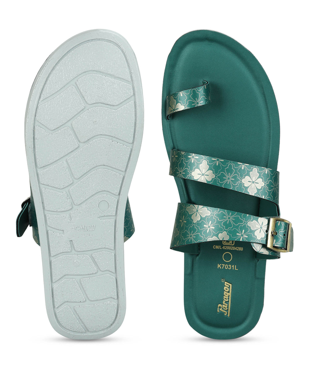 Paragon Women's Slip On Flat Green Sandals | Durable Dailywear Sandals