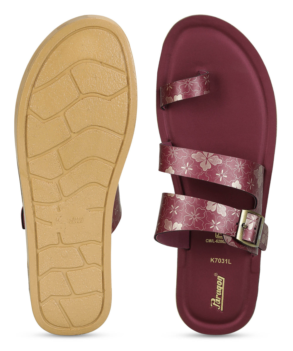 Paragon Women's Slip On Flat Maroon Sandals | Durable Dailywear Sandals