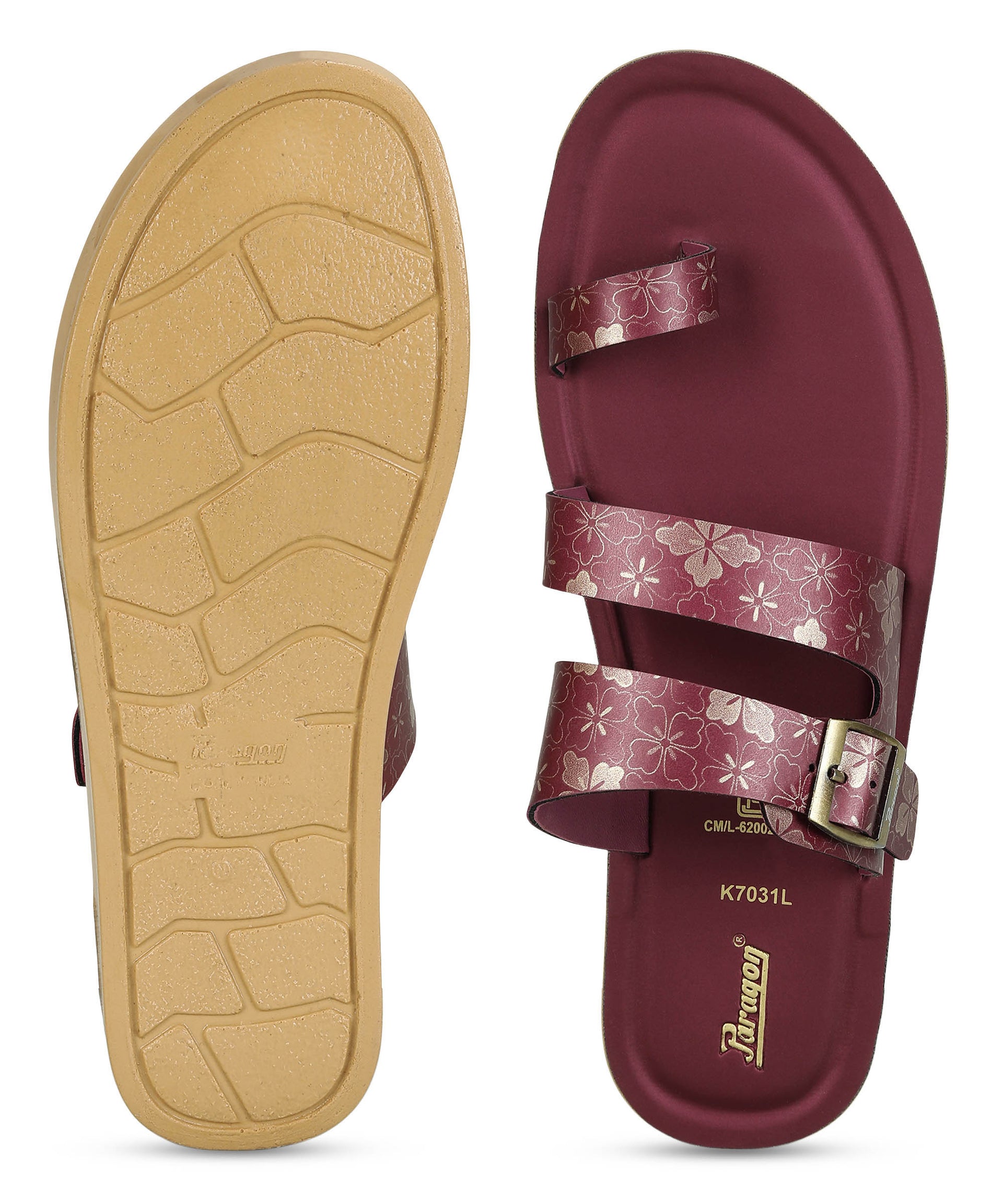 Paragon Women&#39;s Slip On Flat Maroon Sandals | Durable Dailywear Sandals