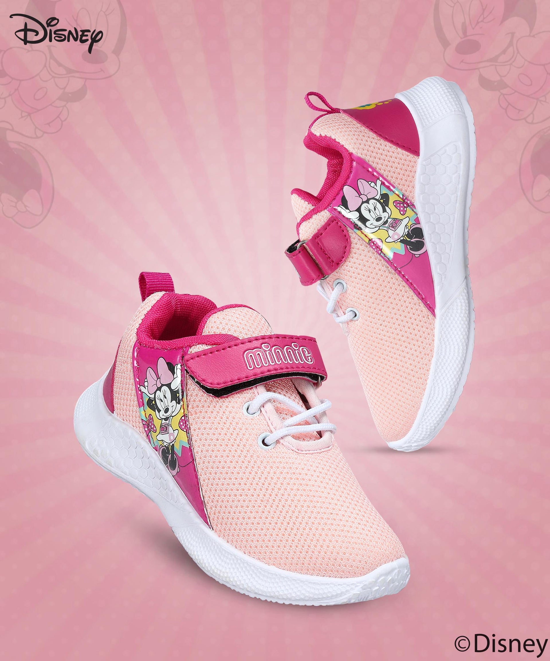 Paragon Disney Girls Peach Casual Shoes with Velcro | Sneakers for Everyday Use