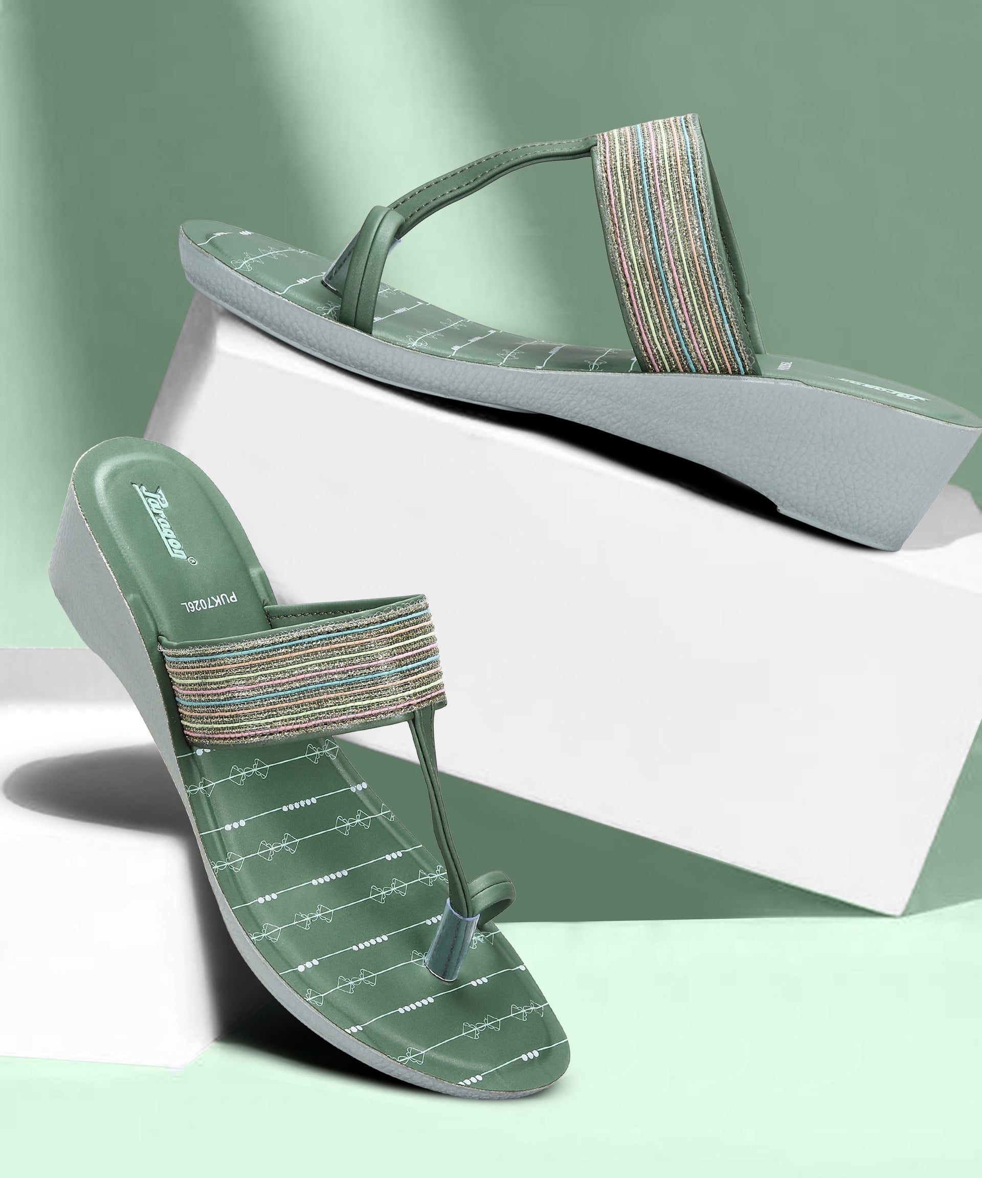 Paragon Women's Green Wedge Sandals with Cushioned Sole and Sturdy