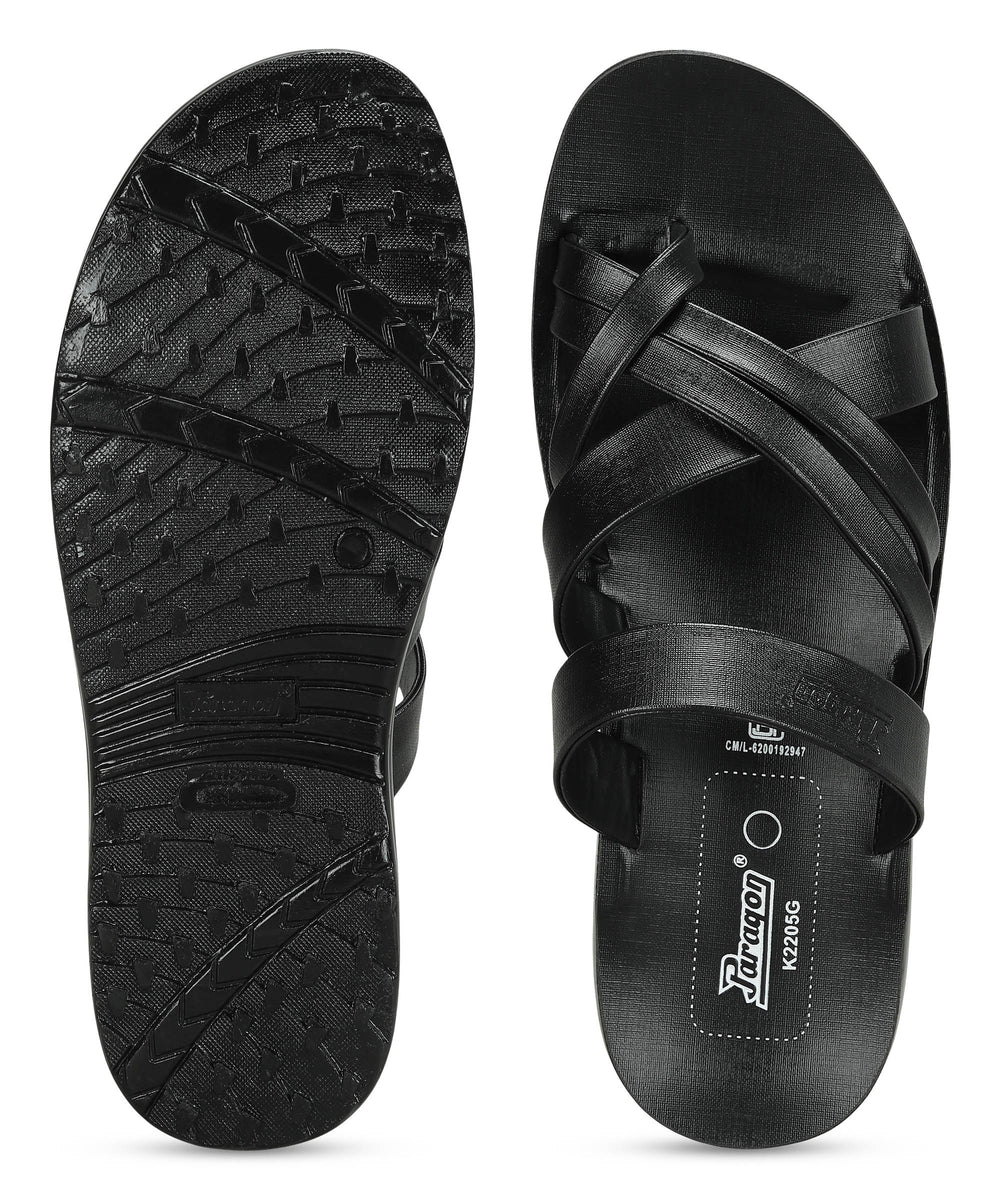 Paragon Men's Slip-on Black Sandals for Men | Comfortable Sole &amp; Durable