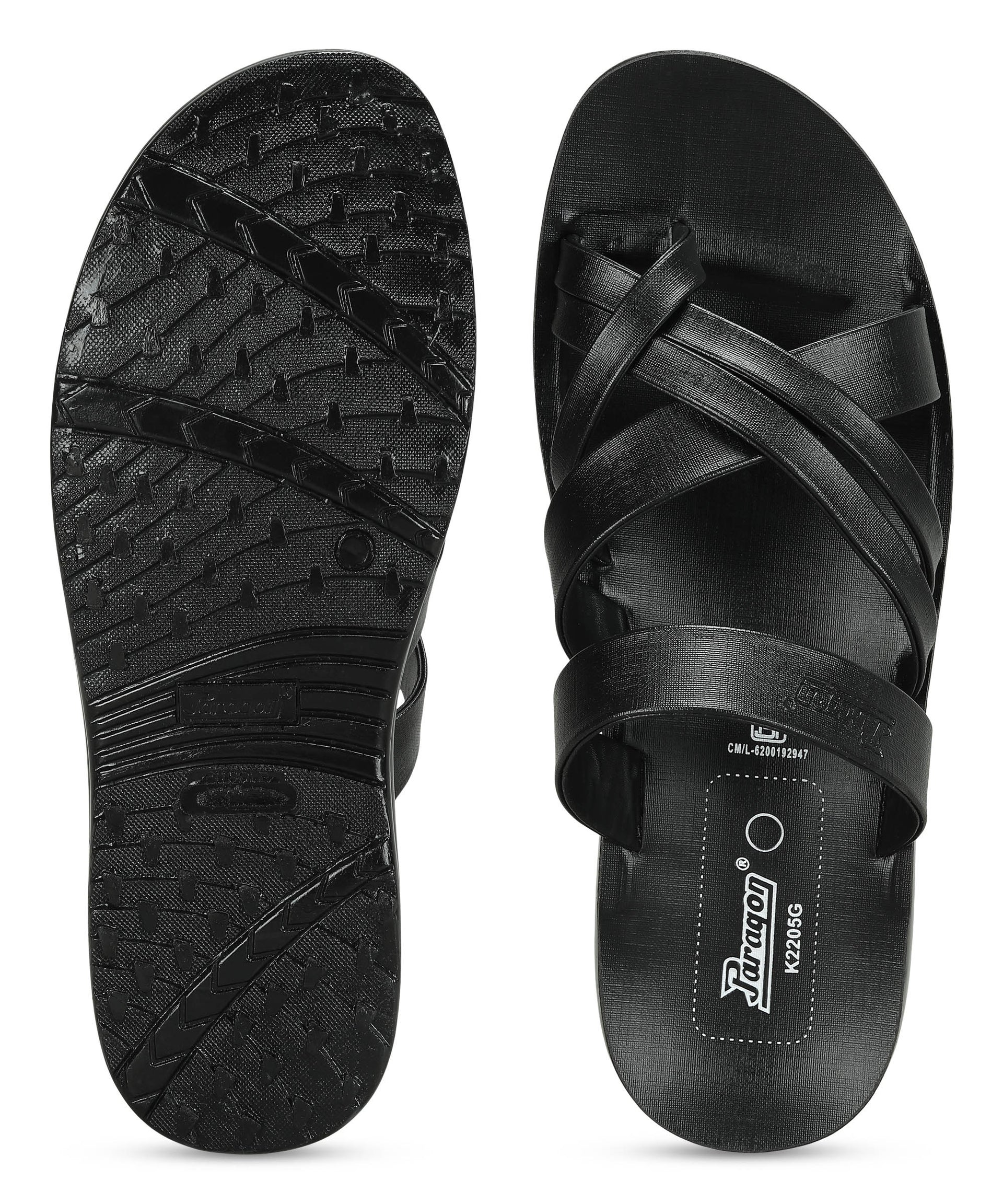 Paragon Men&#39;s Slip-on Black Sandals for Men | Comfortable Sole &amp; Durable