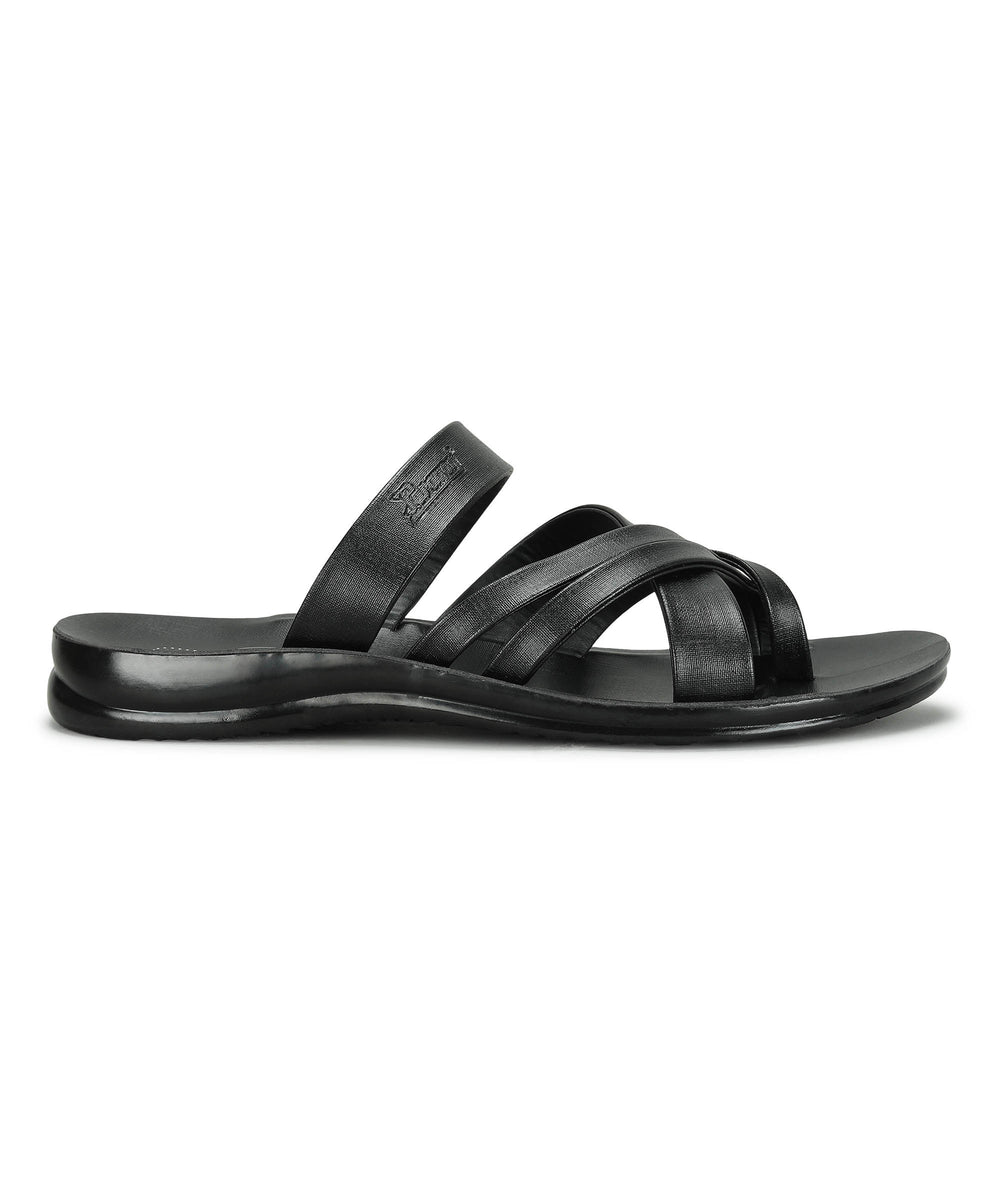 Paragon Men's Slip-on Black Sandals for Men | Comfortable Sole &amp; Durable