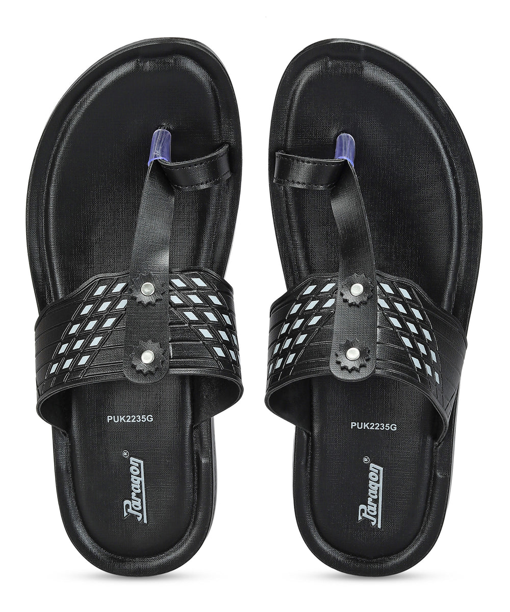 Paragon Men's Slip-on Black Sandals for Men | Comfortable Sole &amp; Durable