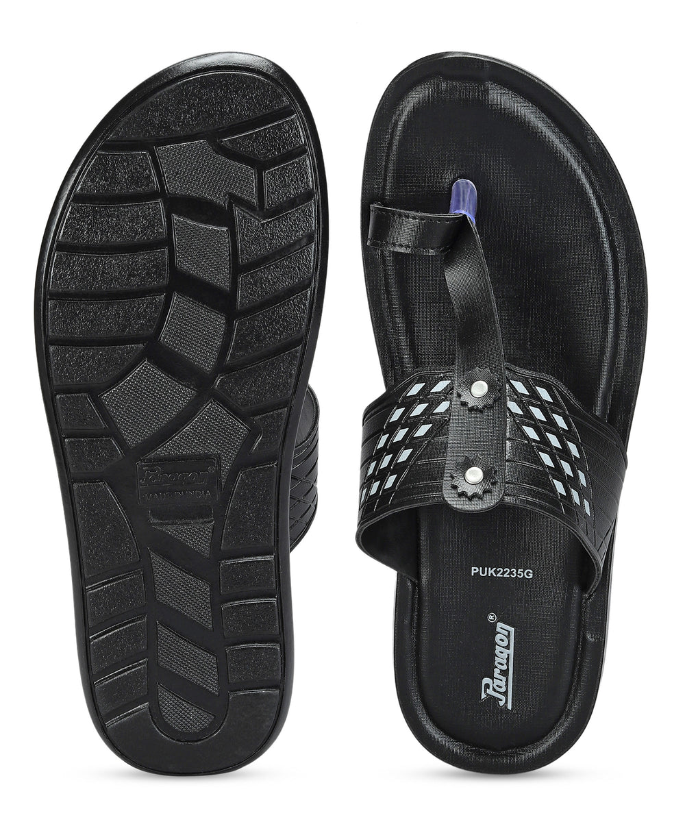 Paragon Men's Slip-on Black Sandals for Men | Comfortable Sole &amp; Durable
