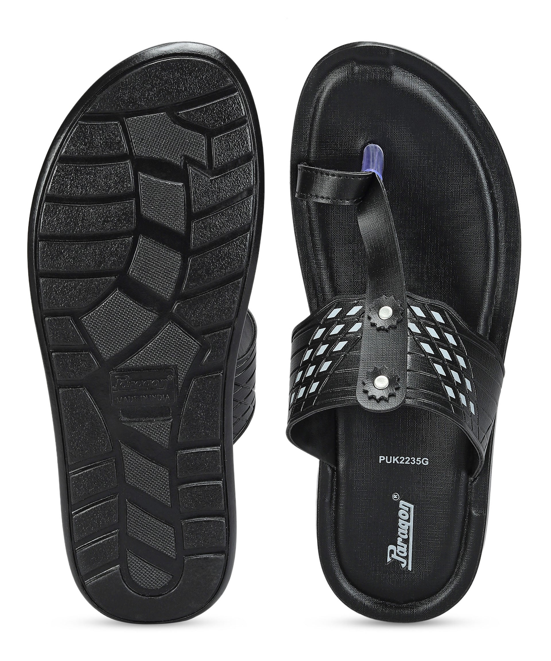 Paragon Men&#39;s Slip-on Black Sandals for Men | Comfortable Sole &amp; Durable