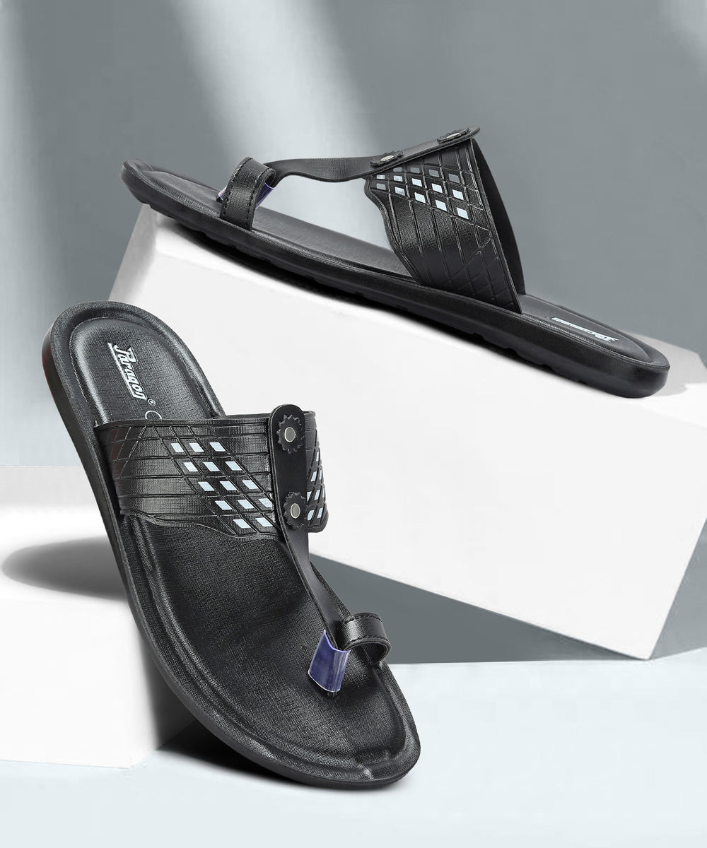 Paragon Men's Slip-on Black Sandals for Men | Comfortable Sole &amp; Durable