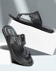 Paragon Men's Slip-on Black Sandals for Men | Comfortable Sole & Durable