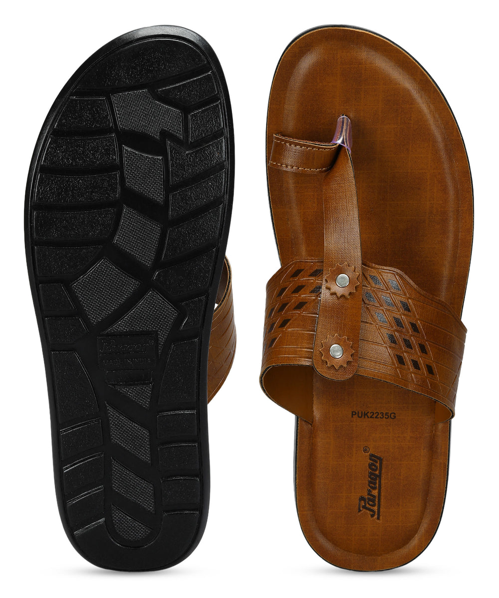 Paragon Men's Slip-on Tan Sandals for Men | Comfortable Sole &amp; Durable