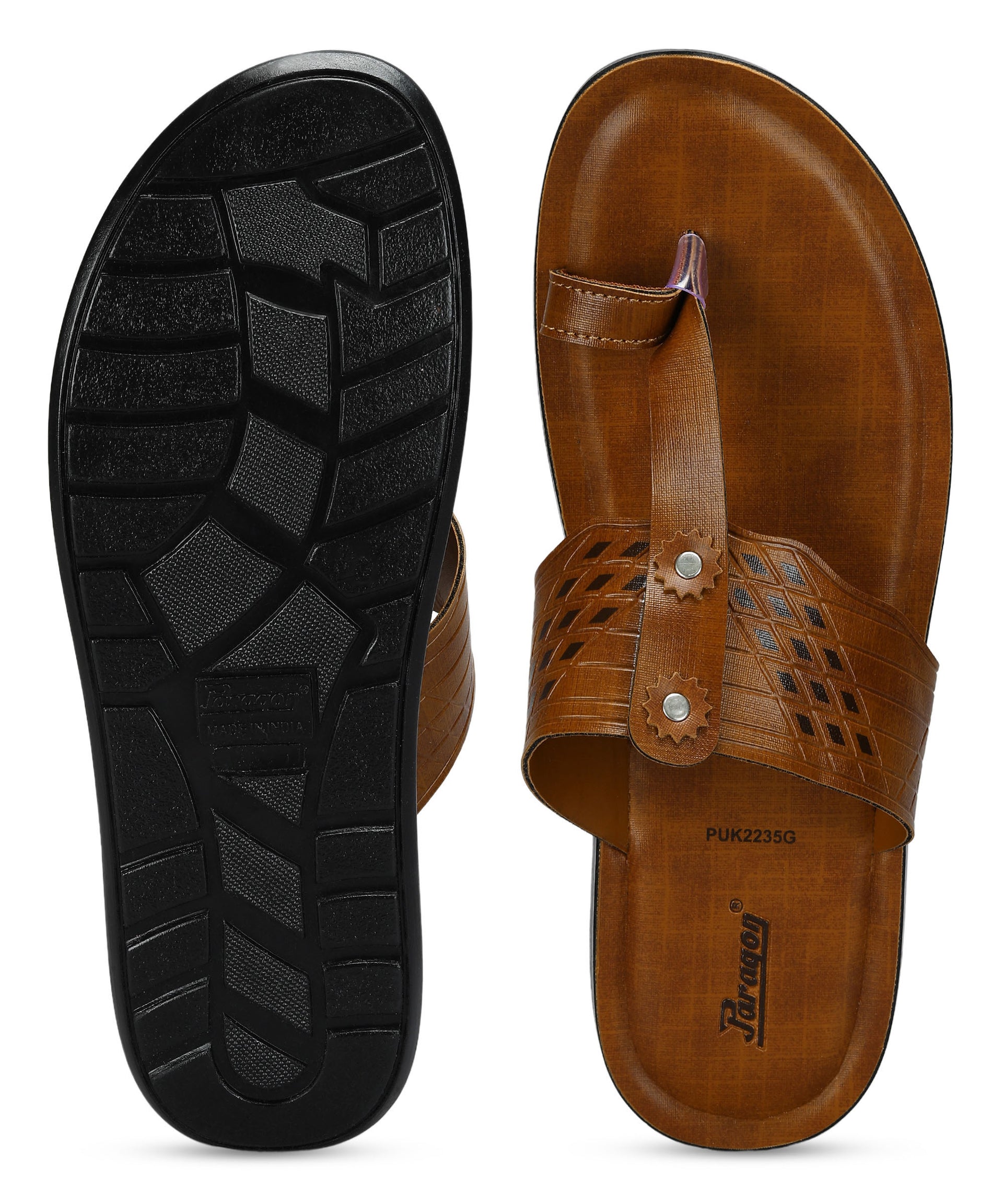 Paragon Men&#39;s Slip-on Tan Sandals for Men | Comfortable Sole &amp; Durable