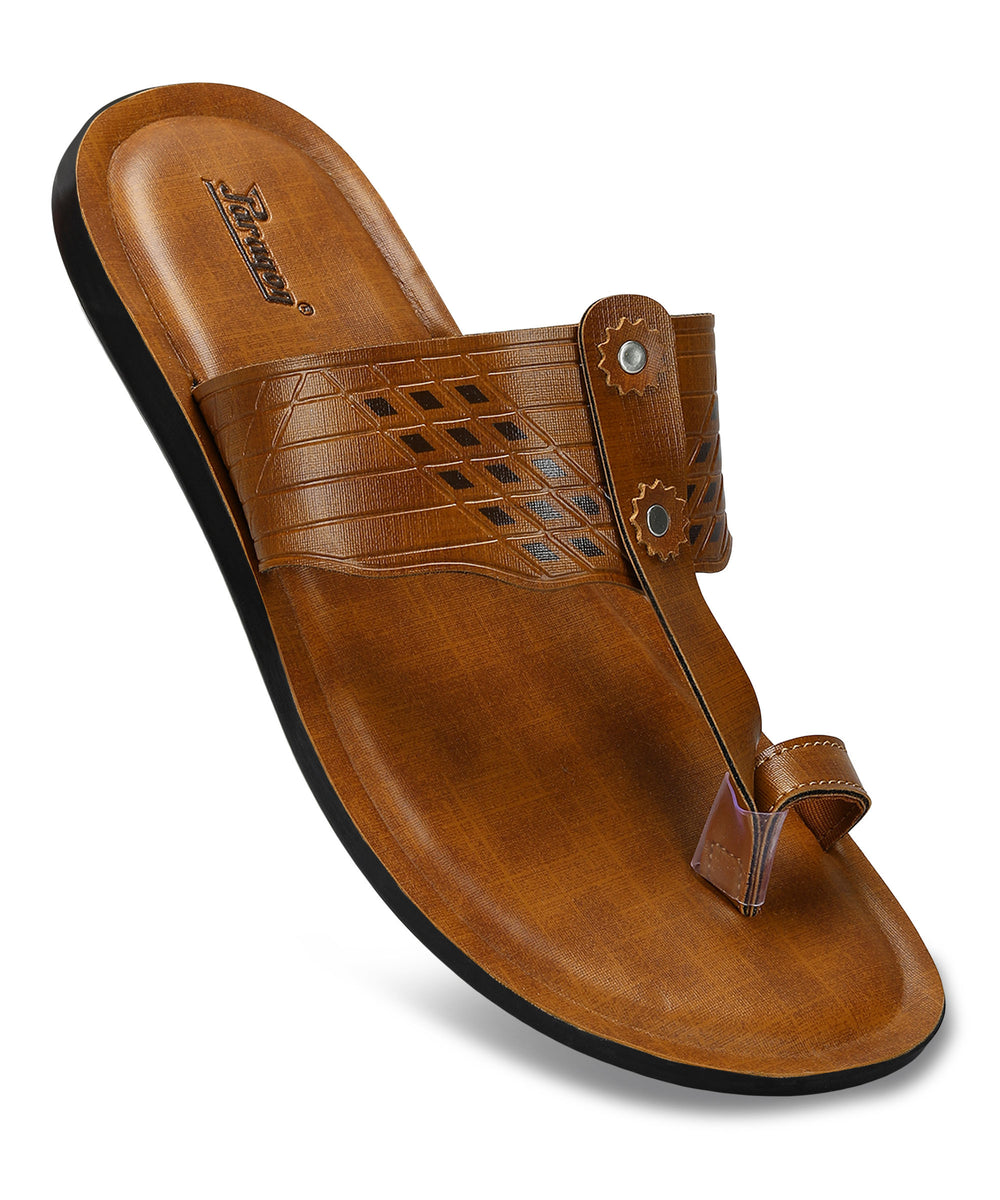 Paragon Men's Slip-on Tan Sandals for Men | Comfortable Sole &amp; Durable