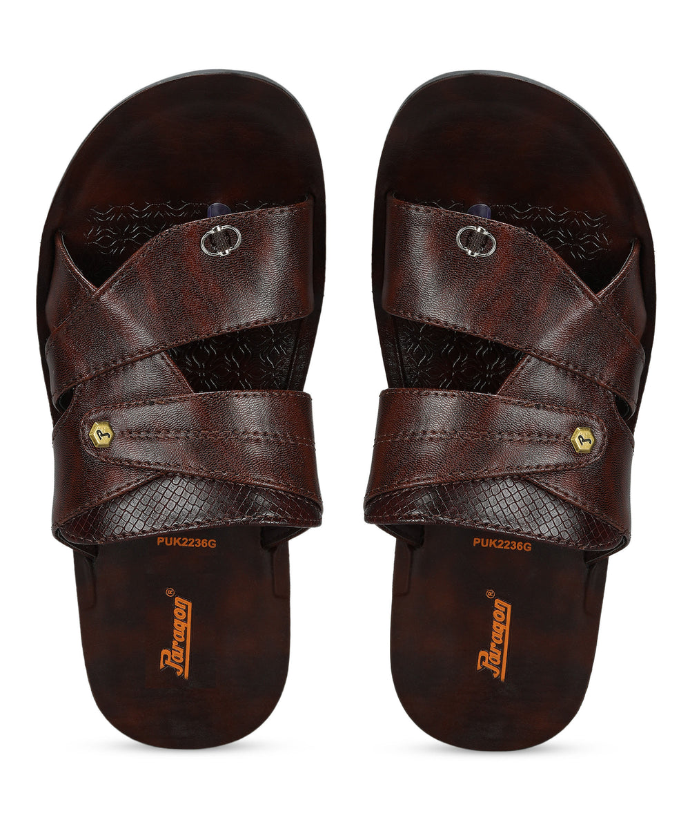 Paragon Men's Slip-on Brown Sandals for Men | Comfortable Sole &amp; Durable