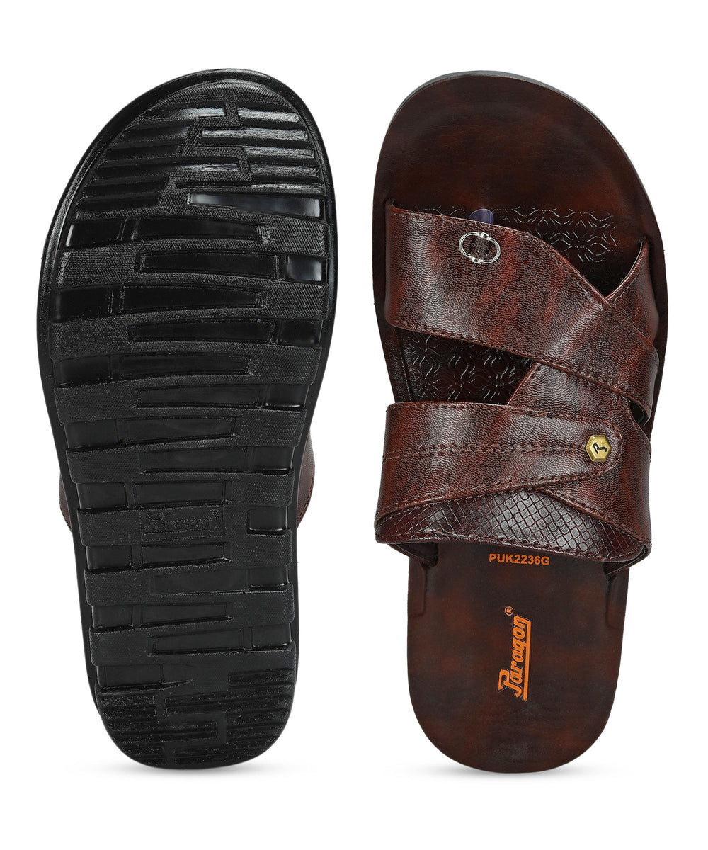Paragon Men's Slip-on Brown Sandals for Men | Comfortable Sole &amp; Durable