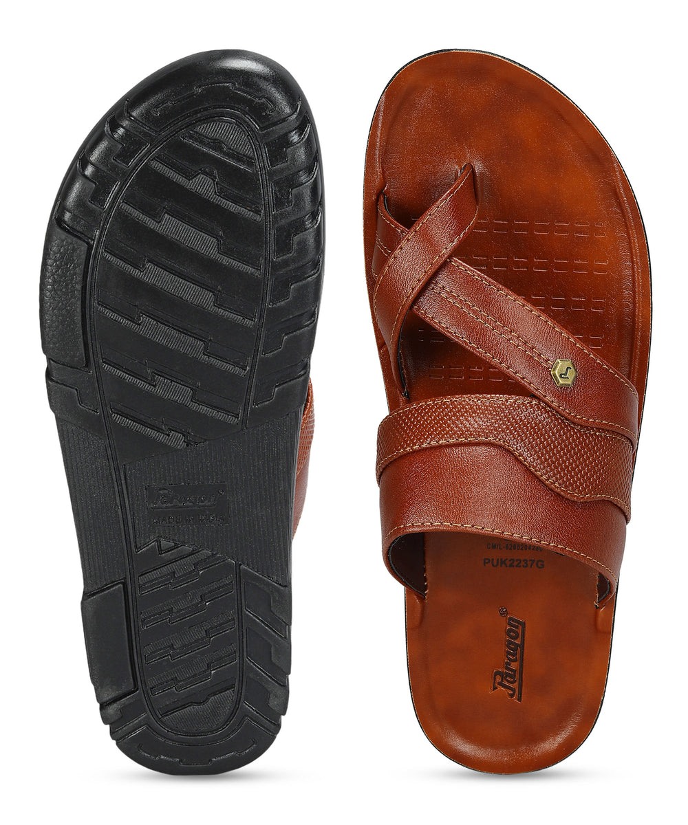 Paragon Men's Slip-on Tan Sandals for Men | Comfortable Sole &amp; Durable