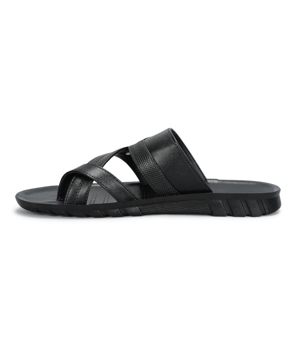 Paragon Men's Slip-on Black Sandals for Men | Comfortable Sole &amp; Durable