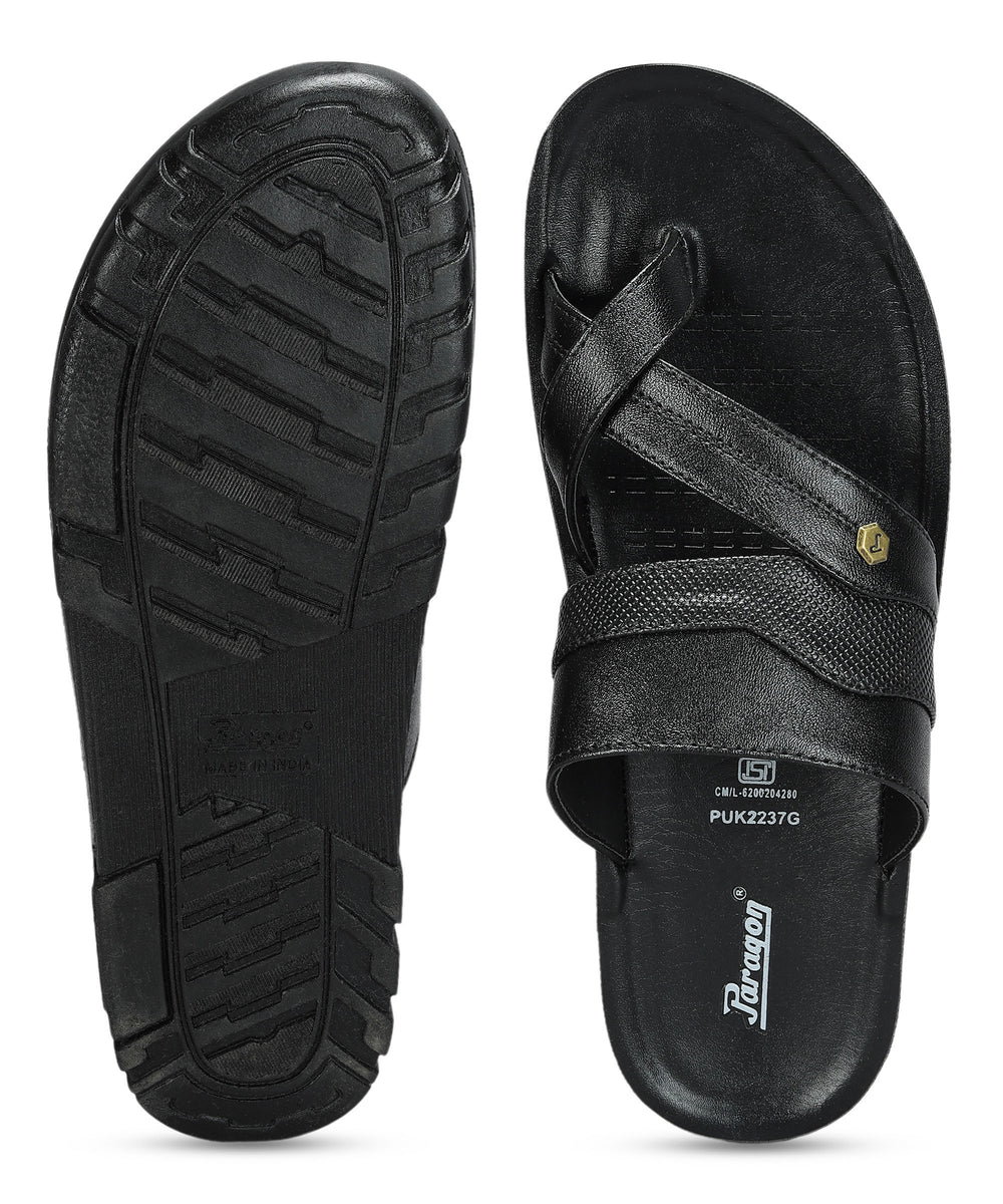Paragon Men's Slip-on Black Sandals for Men | Comfortable Sole &amp; Durable