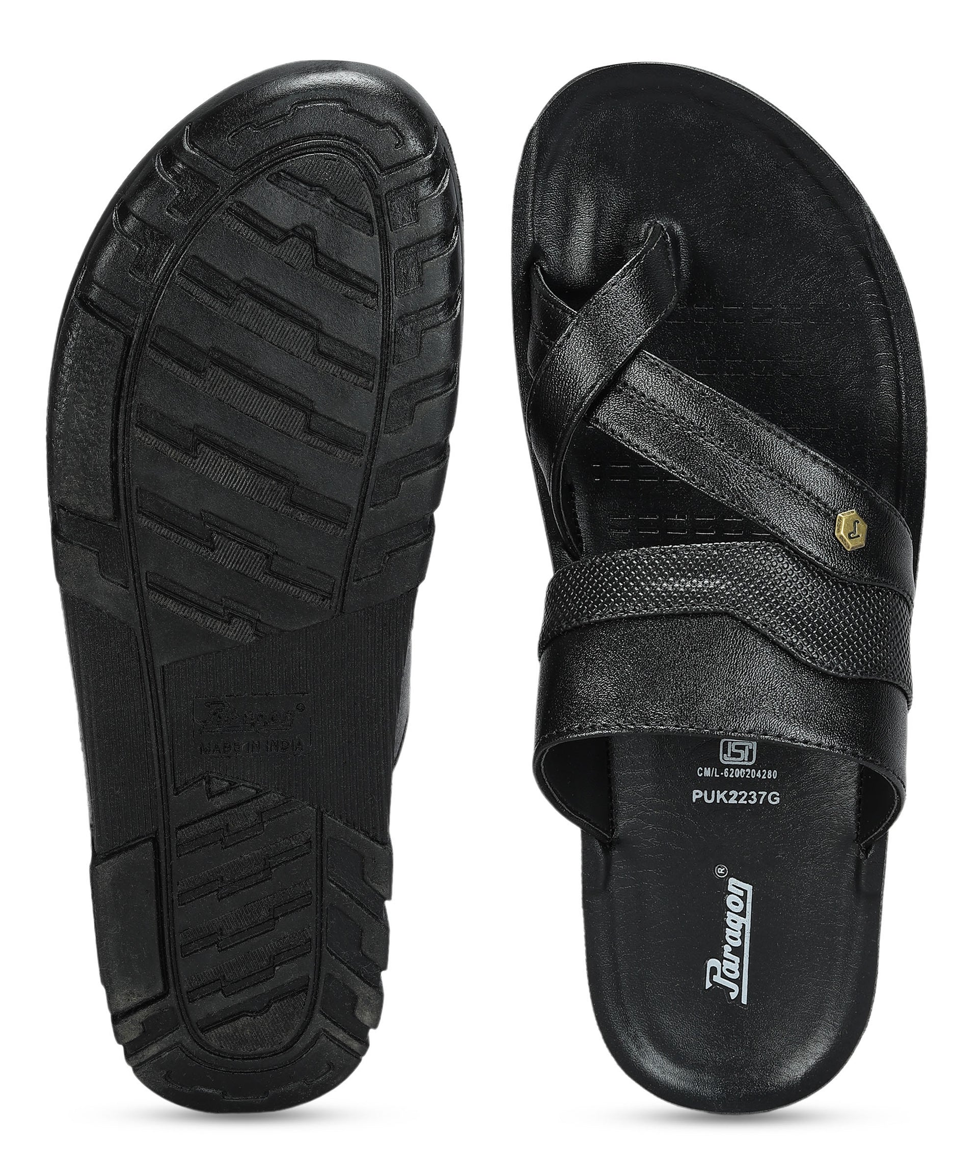 Paragon Men&#39;s Slip-on Black Sandals for Men | Comfortable Sole &amp; Durable