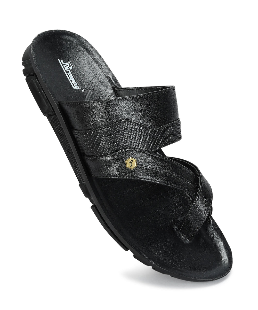 Paragon Men's Slip-on Black Sandals for Men | Comfortable Sole &amp; Durable