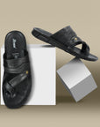 Paragon Men's Slip-on Black Sandals for Men | Comfortable Sole & Durable