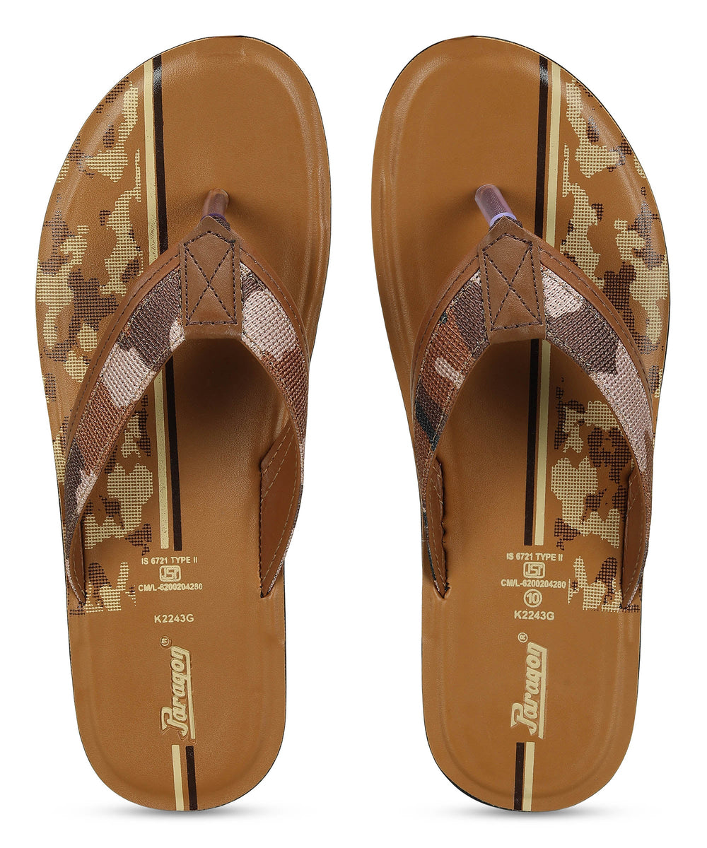 Paragon Men's Slip-on Tan Sandals for Men | Comfortable Sole &amp; Durable