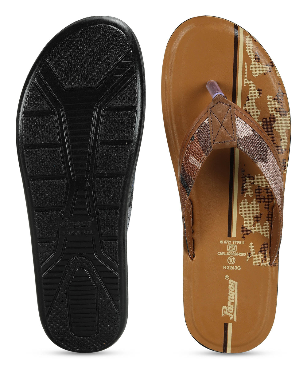 Paragon Men's Slip-on Tan Sandals for Men | Comfortable Sole &amp; Durable