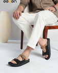 Paragon Men Sandals Dual Buckle Flat Slip On for Comfortable Cushioned Soft Footbed for All Day Use