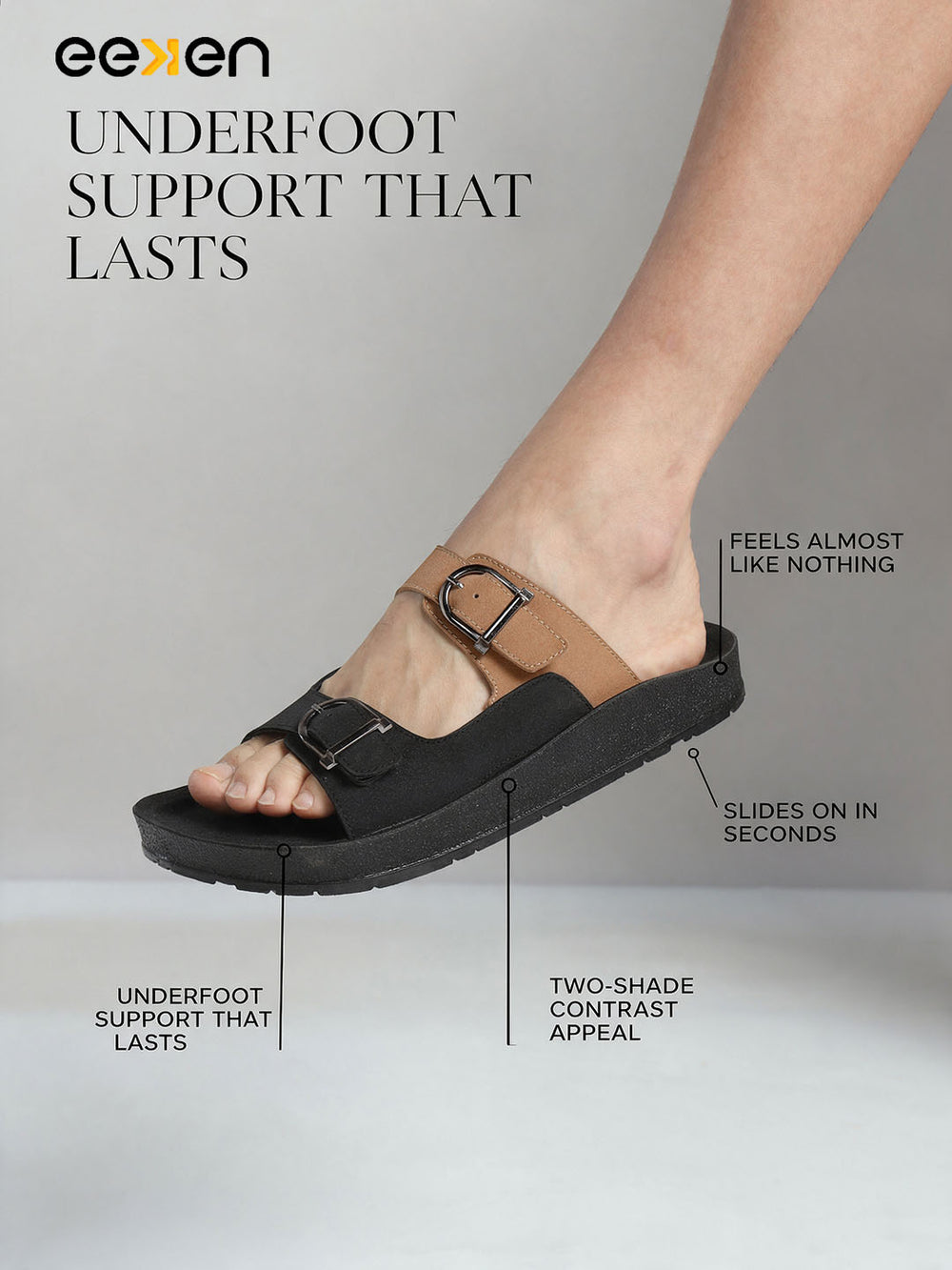 Paragon Men Sandals Dual Buckle Flat Slip On for Comfortable Cushioned Soft Footbed for All Day Use