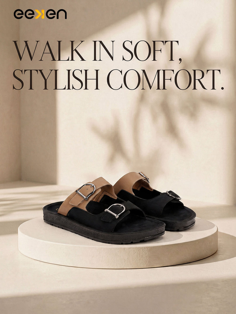 Paragon Men Sandals Dual Buckle Flat Slip On for Comfortable Cushioned Soft Footbed for All Day Use