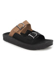 Paragon Men Sandals Dual Buckle Flat Slip On for Comfortable Cushioned Soft Footbed for All Day Use