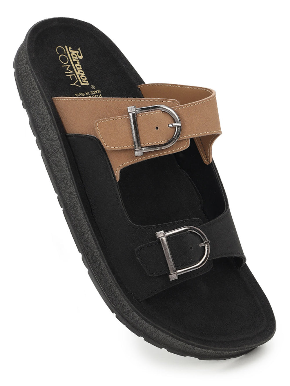 Paragon Men Sandals Dual Buckle Flat Slip On for Comfortable Cushioned Soft Footbed for All Day Use