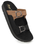 Paragon Men Sandals Dual Buckle Flat Slip On for Comfortable Cushioned Soft Footbed for All Day Use