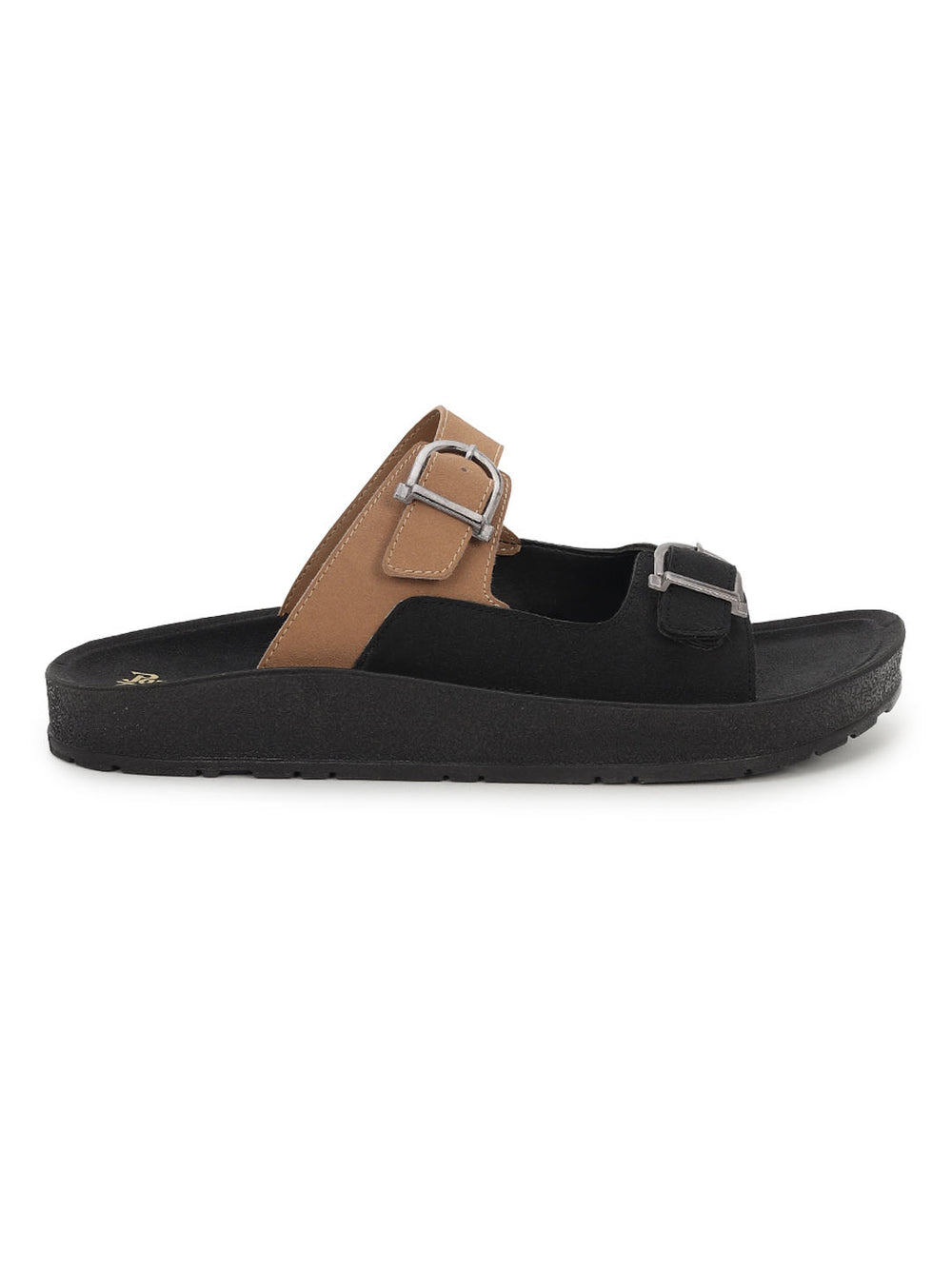 Paragon Men Sandals Dual Buckle Flat Slip On for Comfortable Cushioned Soft Footbed for All Day Use