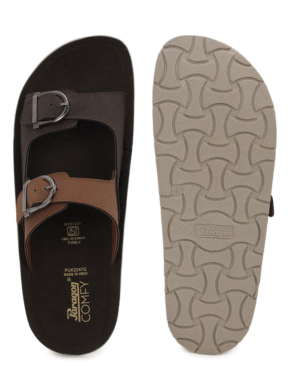 Paragon Men Sandals Dual Buckle Flat Slip On for Comfortable Cushioned Soft Footbed for All Day Use