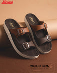 Paragon Men Sandals Dual Buckle Flat Slip On for Comfortable Cushioned Soft Footbed for All Day Use