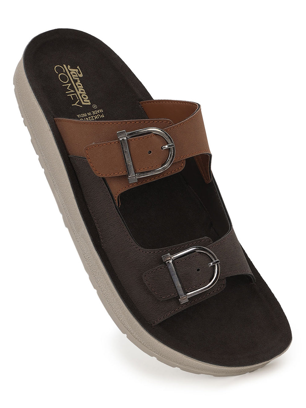 Paragon Men Sandals Dual Buckle Flat Slip On for Comfortable Cushioned Soft Footbed for All Day Use