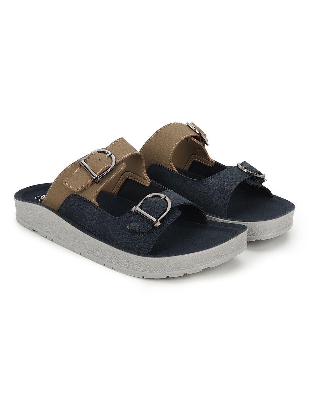 Paragon Men Sandals Dual Buckle Flat Slip On for Comfortable Cushioned Soft Footbed for All Day Use
