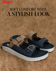 Paragon Men Sandals Dual Buckle Flat Slip On for Comfortable Cushioned Soft Footbed for All Day Use