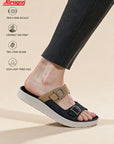 Paragon Men Sandals Dual Buckle Flat Slip On for Comfortable Cushioned Soft Footbed for All Day Use