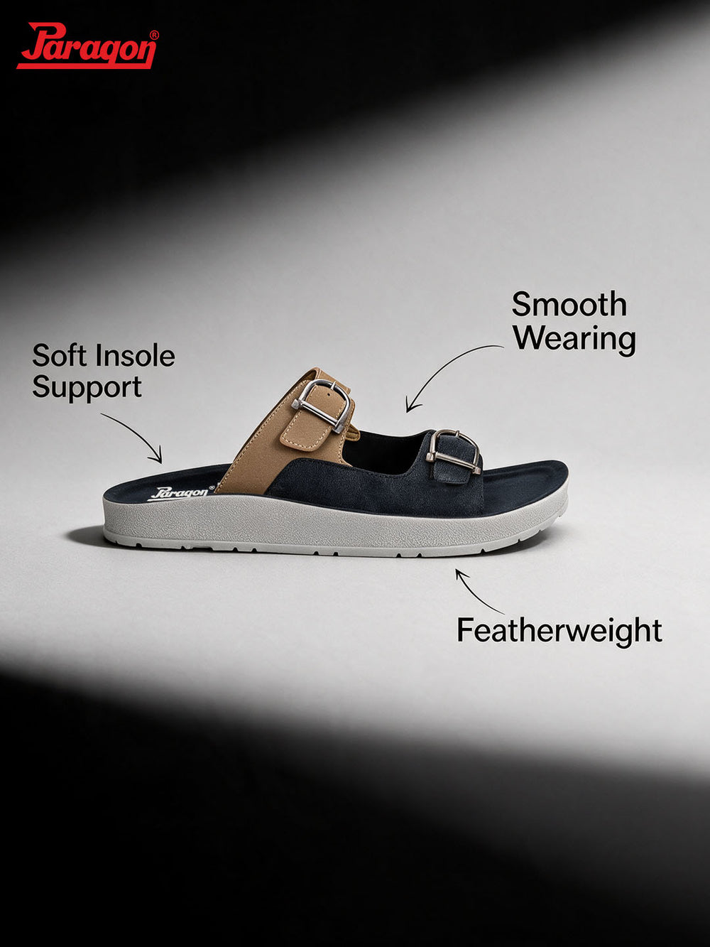Paragon Men Sandals Dual Buckle Flat Slip On for Comfortable Cushioned Soft Footbed for All Day Use