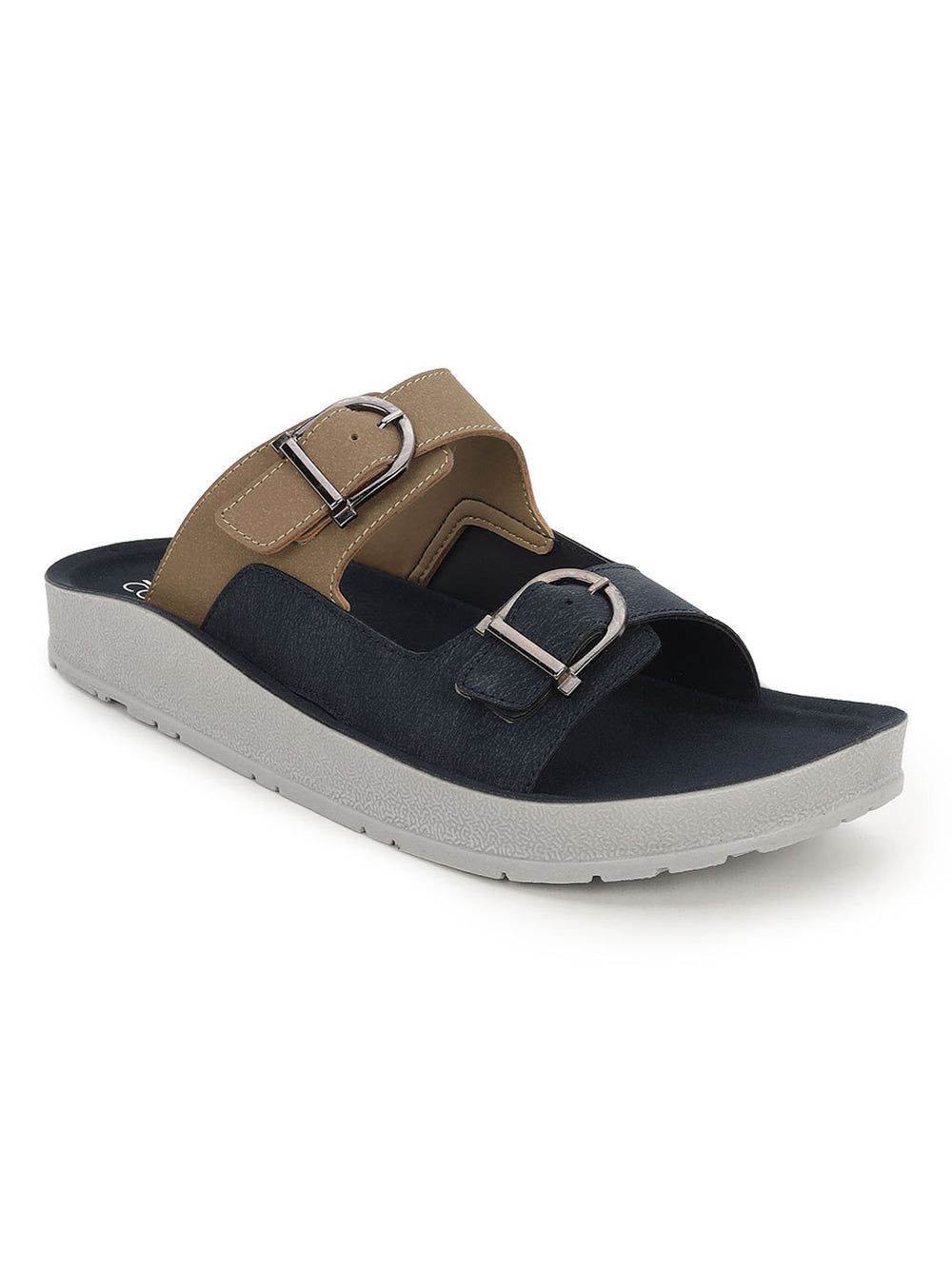 Paragon Men Sandals Dual Buckle Flat Slip On for Comfortable Cushioned Soft Footbed for All Day Use