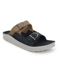 Paragon Men Sandals Dual Buckle Flat Slip On for Comfortable Cushioned Soft Footbed for All Day Use