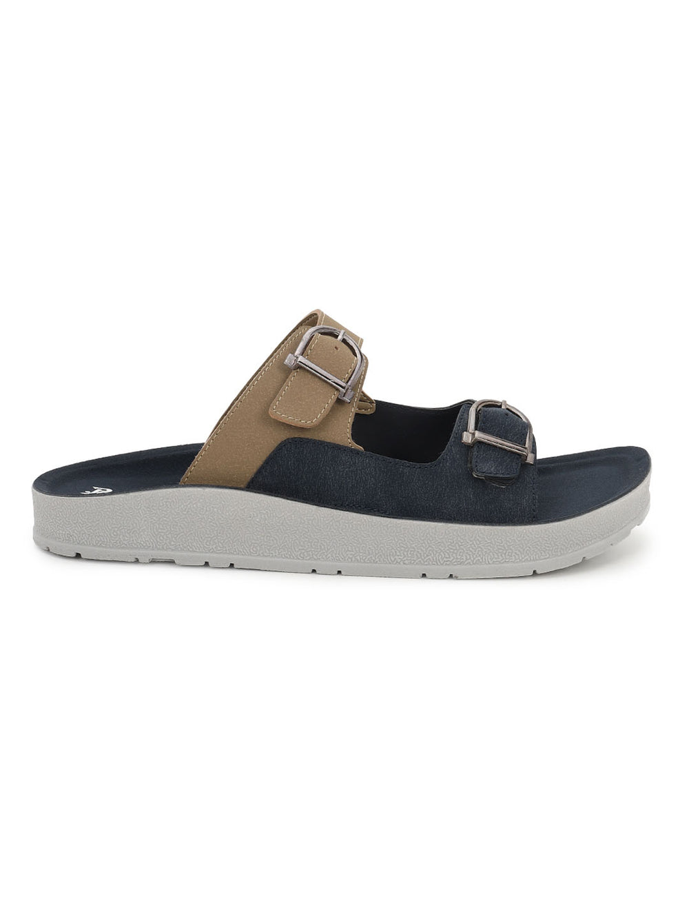 Paragon Men Sandals Dual Buckle Flat Slip On for Comfortable Cushioned Soft Footbed for All Day Use