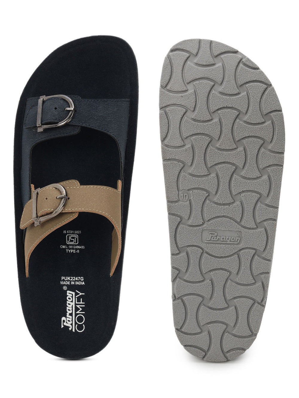 Paragon Men Sandals Dual Buckle Flat Slip On for Comfortable Cushioned Soft Footbed for All Day Use