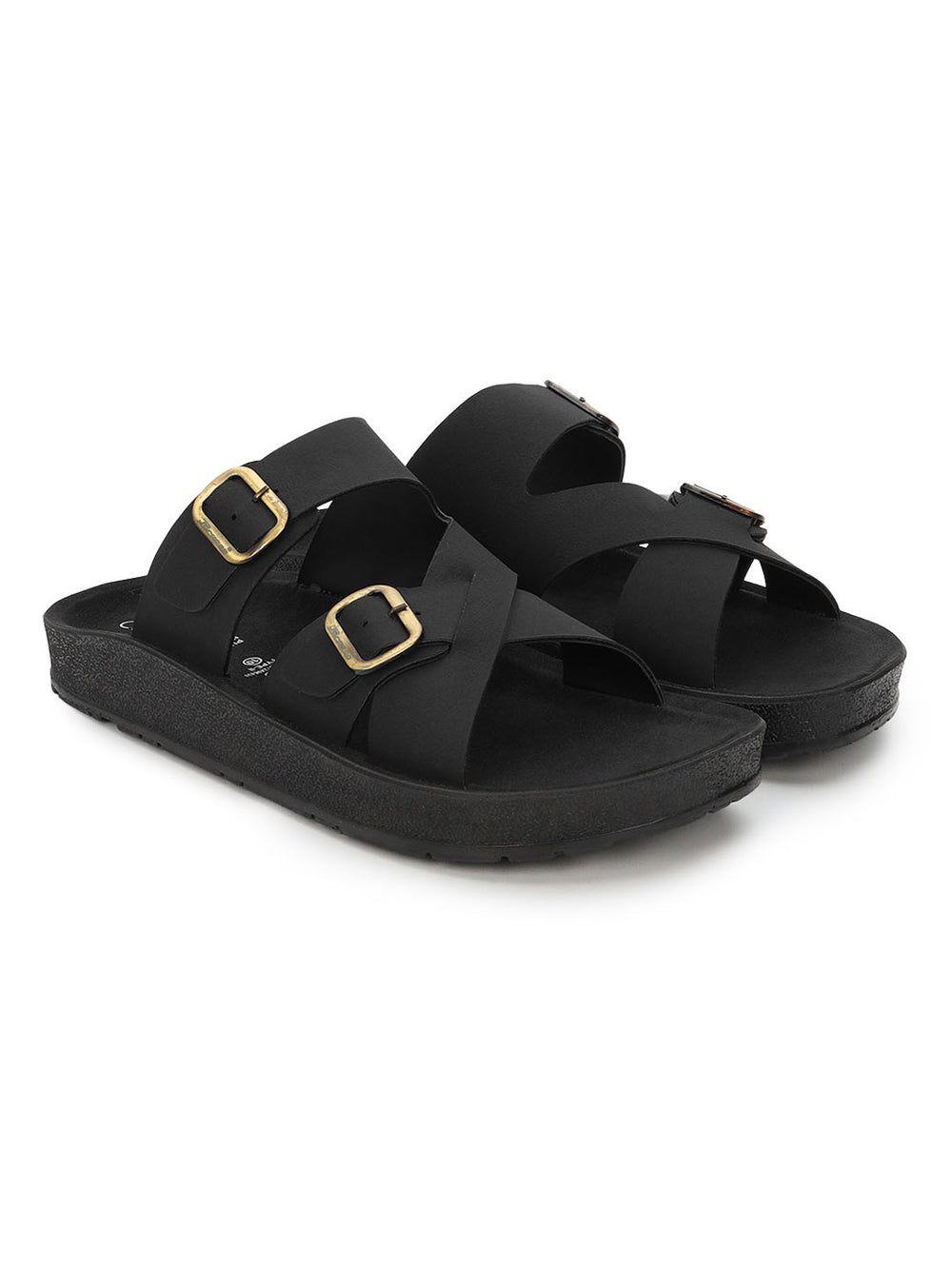 Paragon Men Sandals Dual Buckle Flat Slip On for Comfortable Cushioned Soft Footbed for All Day Use