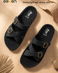Paragon Men Sandals Dual Buckle Flat Slip On for Comfortable Cushioned Soft Footbed for All Day Use