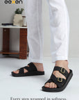 Paragon Men Sandals Dual Buckle Flat Slip On for Comfortable Cushioned Soft Footbed for All Day Use