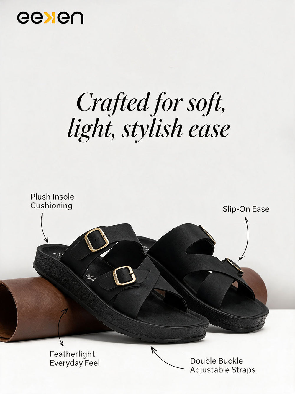 Paragon Men Sandals Dual Buckle Flat Slip On for Comfortable Cushioned Soft Footbed for All Day Use